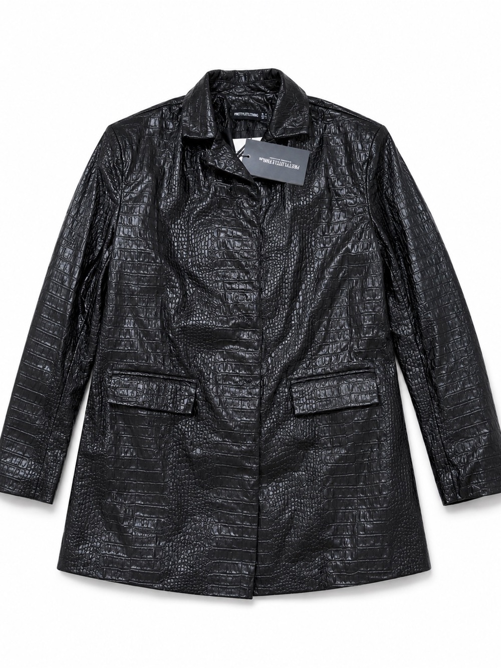 PrettyLittleThing Black Faux-Croc Blazer Jacket